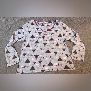 Vintage Adonna Long Sleeve Pajama Top Womens Size Small Winter Themed Blue & Red